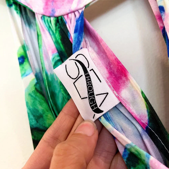 SEA Through Tie Dye Lightweight Belted Halter Beach Cover Up Maxi Dress OS - Picture 7 of 9